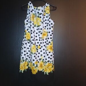 Alyx White Polka Dot Dress with Yellow Floral Print